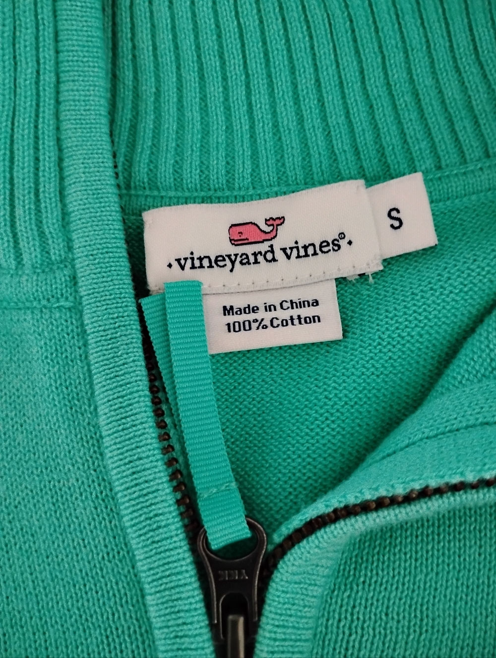 Vineyard Vines Cotton 1/4 Zip Sweater Turquoise Seafood Preppy Coastal Size Sm - Picture 9 of 11